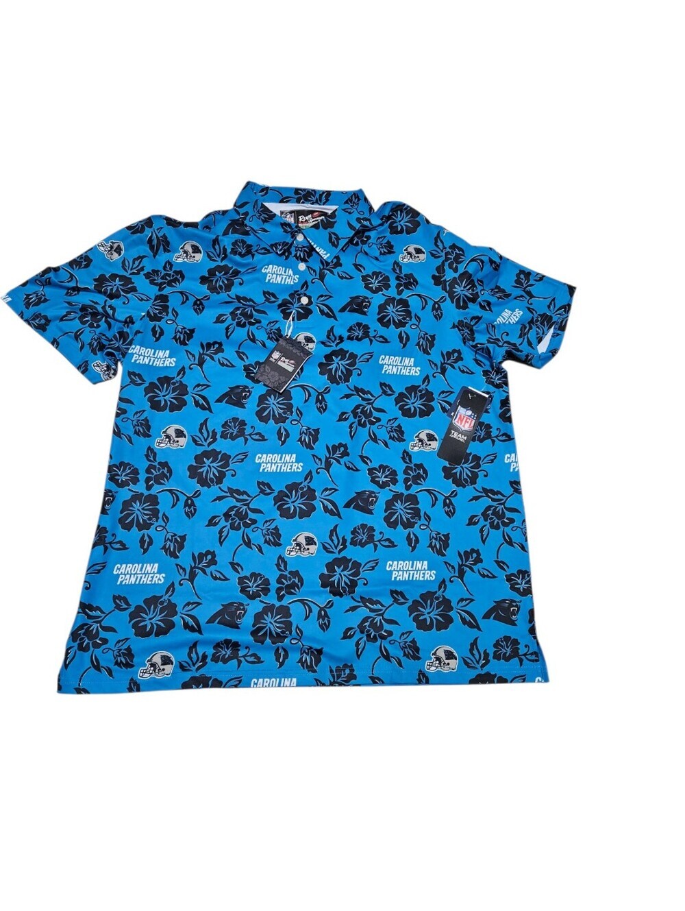 reyn spooner Carolina Panthers Bright Blue Floral Aloha Polo Shirt NEW